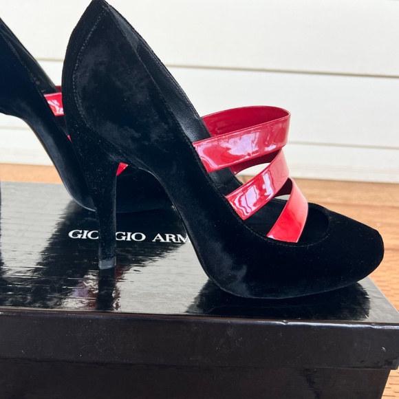 Giorgio Armani XGDN18 Black Velvet and Red Patent High Heel Shoes Size EU 37 - Picture 5 of 8